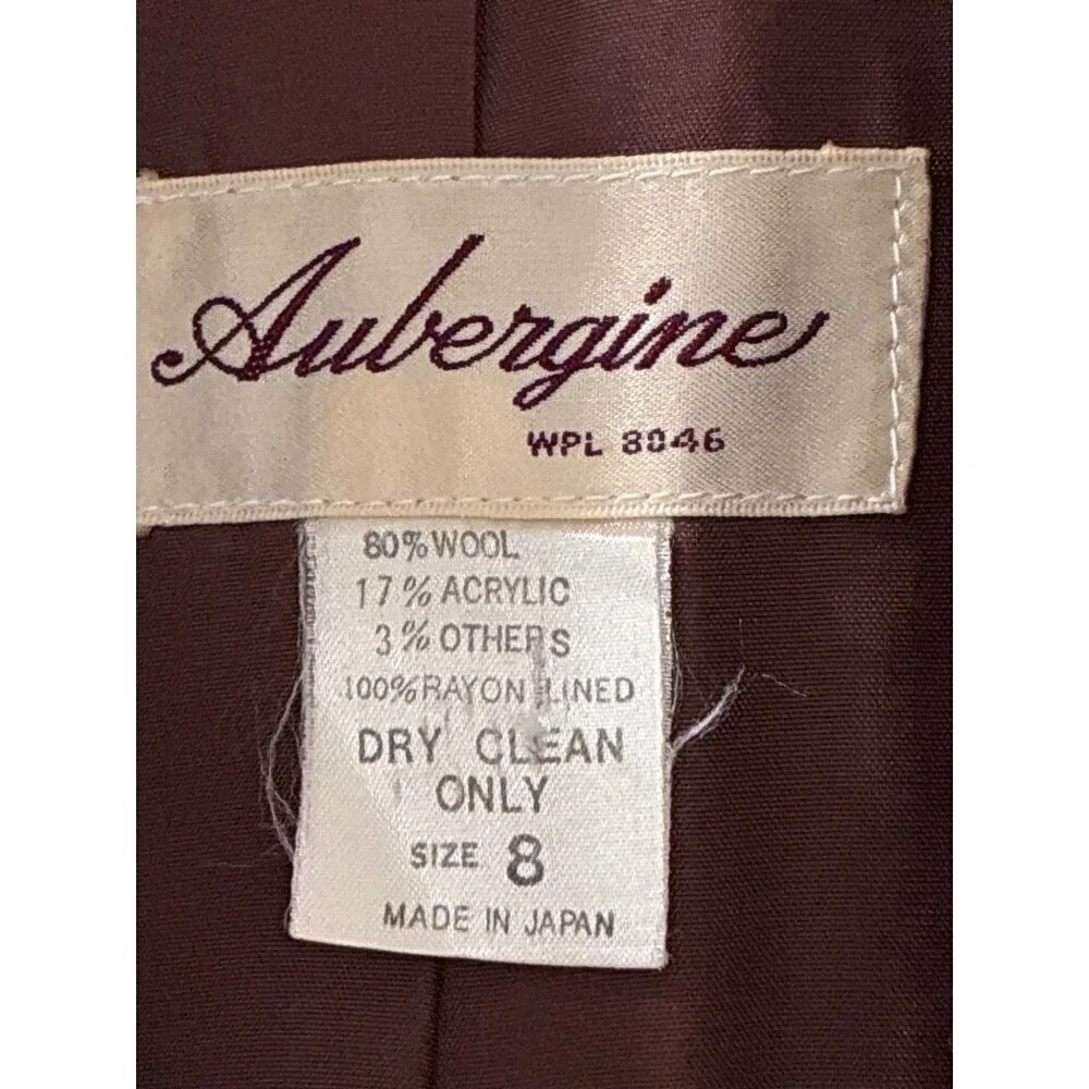 Aubergine cardigan womens career casual wool blend size 8 plaid checked coat
